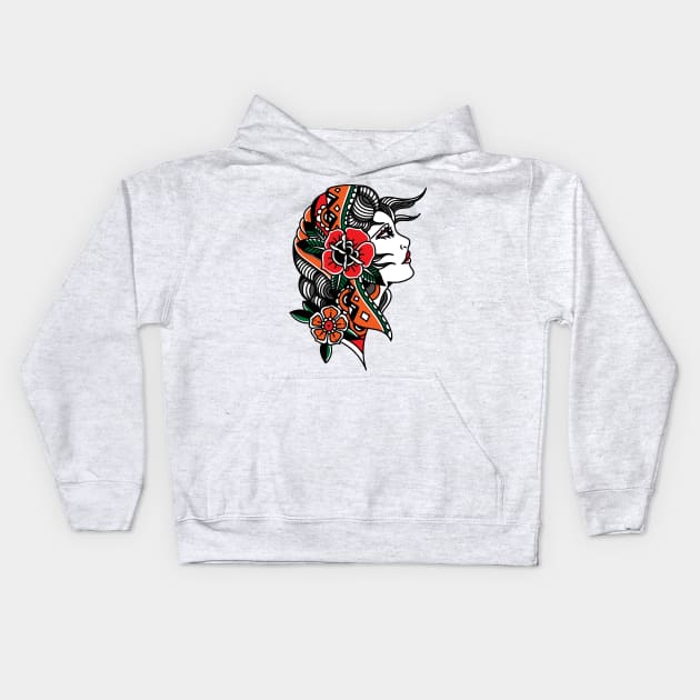 gypsy girl tattoo Kids Hoodie by Mako Design 